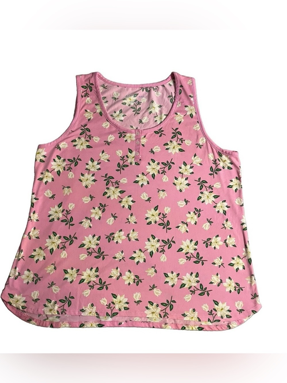 Draper James Women's 1X Tank Top Pink‎ W/ White Magnolia Floral Print Southern